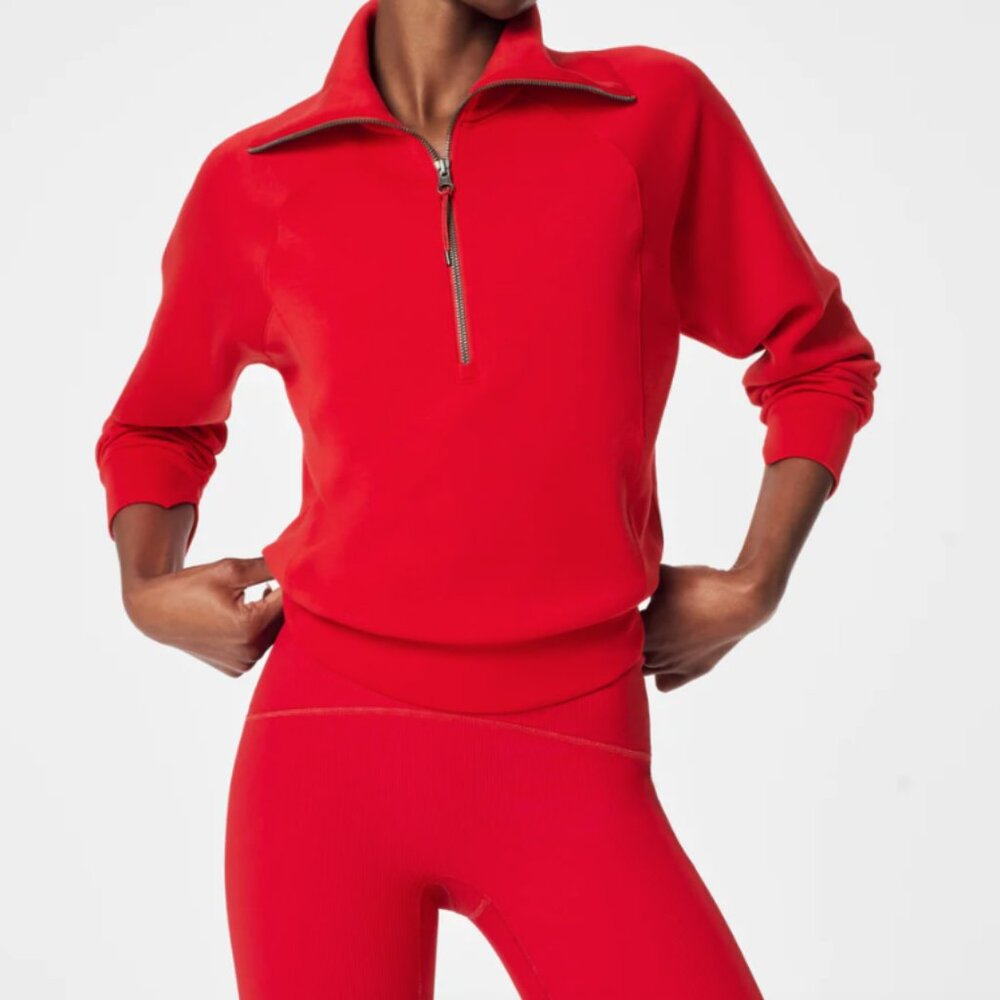 SPANX AirEssentials Half Zip Sweatshirt M - Embroidered “mama”